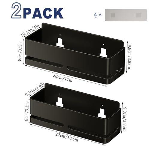 Shower Caddy,2-Pack Shower Shelf,no Drill Shower Organizer(Black) | Large Capacity No-Drill Bathroom Organizer,Aluminum Storage Basket, Adhesive Installation