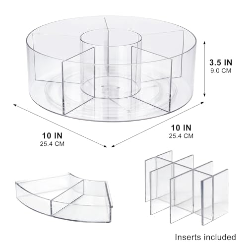 360° Rotating Makeup Organizer, 10" Clear Turntable Lazy Susan Organizer for Vanity, Bathroom Counter, Cabinet, Spinning Cosmetic Storage Holder with 6 Dividers for Skincare, Makeup Brushes, Lipsticks