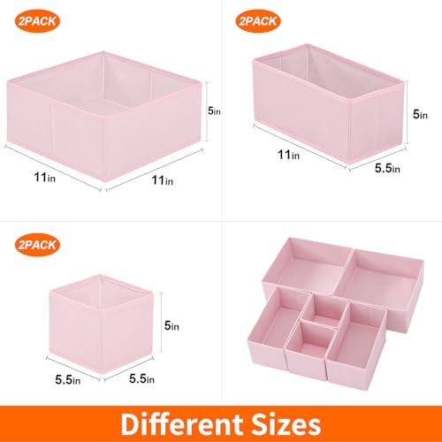 Stero 6 Pack Drawer Organizers for Clothing, Dresser Drawer Organizer Clothes, Fabric Foldable Closet Organizers and Storage Basket Bins for Clothes, Underwear, Bras, Socks (Pink)