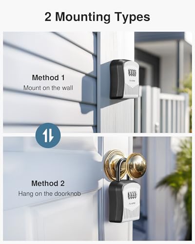 Puroma Lock Box Combination Key Lock Box, Wall-Mounted Portable Storage Lockbox for Keys with Resettable Code, Outside Safe Security Box for House, Apartment, Office Key Storage (1 Pack, Gray)
