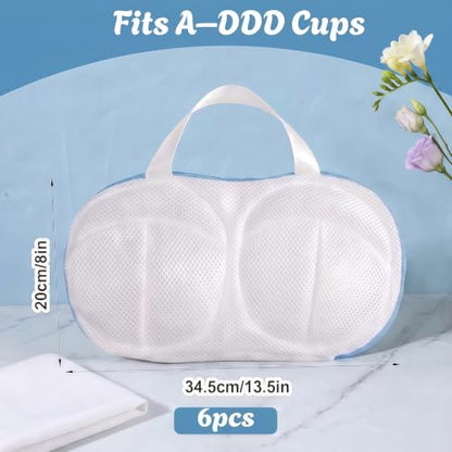6 Pack Large Bra Washing Bags for Laundry, Bra Protector, Fits A-DDD Cups | Lingerie Bag for Washing Delicates Brassiere, Concealed Zipper, Women’s Bra Washer Protector for Home and Travel Use