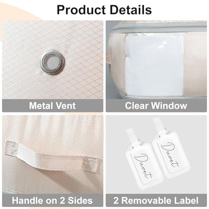 Comforter Storage Bag - Large Capacity Blanket Storage Bags 3-Layer Ultra Space Saving Self Compression Organizer, Washable Compression Bags for Storage Comforter Blanket, 2-Pack, Beige