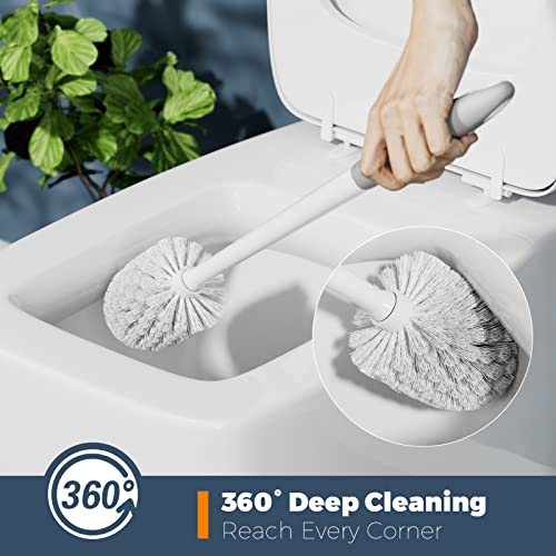 Toilet Brush and Holder Set, 3 Pack, White | Bathroom Accessories, Ergonomic Silicone Handle, Dense Bristles, Deep Cleaning, with 3 Crevice Brushes, Scrubber