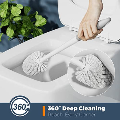 Toilet Brush and Holder Set, 3 Pack, White | Bathroom Accessories, Ergonomic Silicone Handle, Dense Bristles, Deep Cleaning, with 3 Crevice Brushes, Scrubber