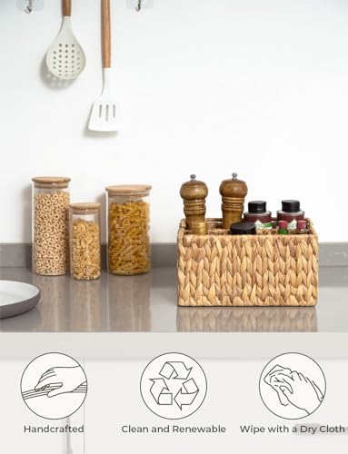 StorageWorks Wicker Silverware Caddy for Party, Rattan Utensil Holder | Hand-Woven Water Hyacinth Cutlery Basket for Countertop, Utensil Caddy for Parties, Silverware Organizer with Handle, 1-Pack