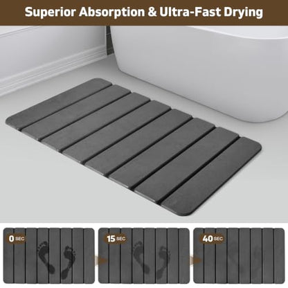Large Foldable Stone Bath Mat, 2 Pcs Super Absorbent Diatomaceous Earth Mat with Non-Slip Base, Quick Drying Floor Mat for Bathroom Kitchen Counter (28" x 16", Grey)