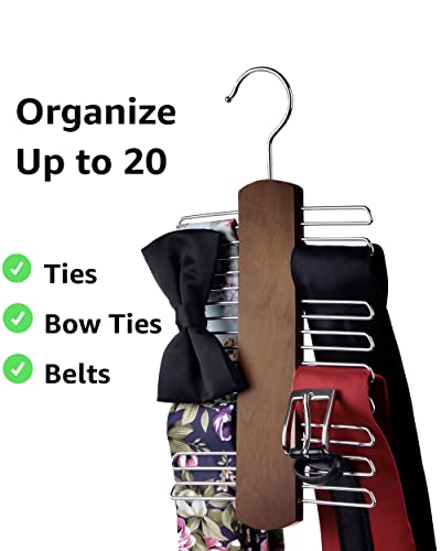 Premium Wooden Necktie and Belt Hanger, Walnut Wood Center Organizer and Storage Rack with a Non-Slip Finish - 20 Hooks (Wooden)…