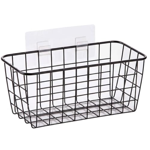 2 Set Adhesive Hanging Wall Basket Inside Cabinet Door Organizer,Wall Storage Basket-No Drilling Adhesive wall Basket for Cupboard Door,Space-Saving Small Hanging Baskets for Wall Mount Storage,Black