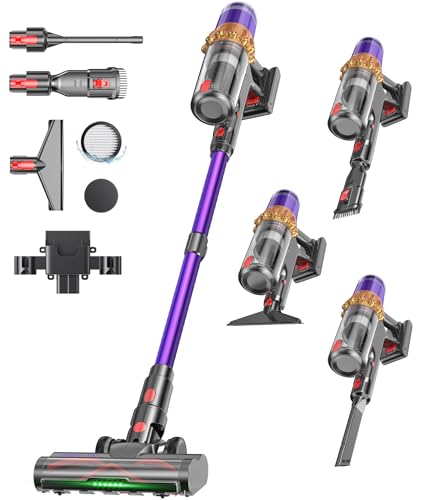 Cordless Vacuum Cleaner,650W 55KPA 70Mins Wireless Stick Vacuum Cleaners | Rechargeable Vacuum with Green Light,Powerful Anti-Tangle Vacuum for Home Carpet Hardwood Floors,Purple