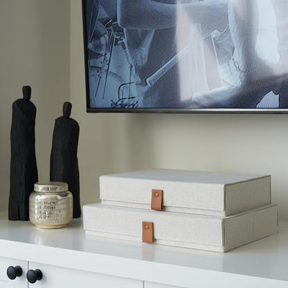 Decorative Photo Storage Boxes with Lids - Set of 2 Beautiful Linen Organizers Are Perfect to Safely Store Your Pictures, Documents, Scrapbooking Supplies, Keepsakes and Other Memories in Style