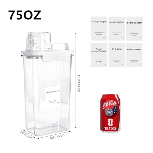 75OZ Laundry Detergent Dispenser, Liquid Laundry Soap Dispenser, Fabric Softener Organizer, Clear Plastic Powder Laundry Detergent Container, 1PACK