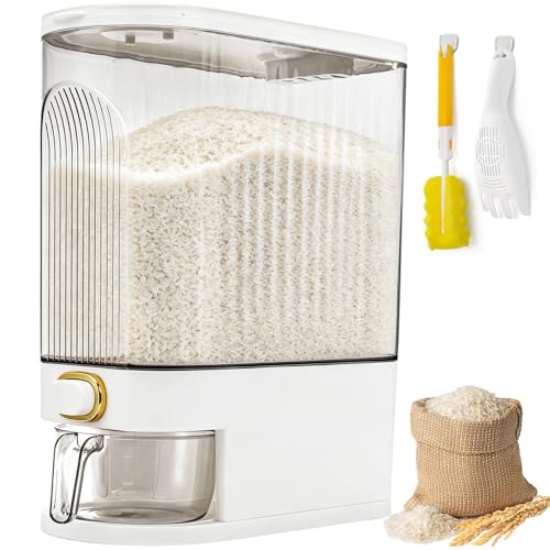 Cididu Clear Rice Holder Dispenser, 22 Lbs Large Grain Storage Container with Measuring Cup, Cylinder Household Food Dispenser Bucket Kitchen Organization for Cereal Oatmeal Coffee Bean Soybean Corn