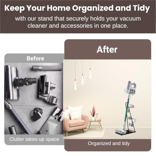 Vacuum Stand No-Drill Storage for Most Stick Vacuum Home Cleaning | metal storage frame, tool holder use, and broad stick-vac fit for clearer buying for daily cleaning,Wallless hole drilling