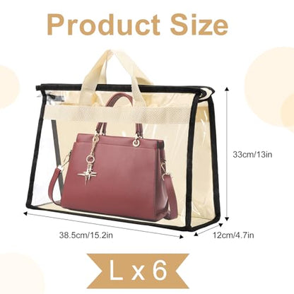 Dust Bags for Handbags,6 Pack Clear Handbag Storage Organizer,Purse Storage Bag with Zipper and Handle,Handbag Dust Bags for Closet Hanging Storage (6pcs L)