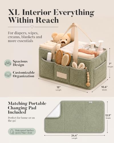 Baby Diaper Caddy Organizer with Portable Changing...