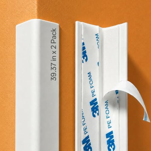2 Pack White PVC Self-Adhesive Wall Corner Guards, 39.37in Edge Protectors | Tool-Free 5-Min Install: Peel-and-stick corner guards protect wall corners & furniture edges with scratch resistance.
