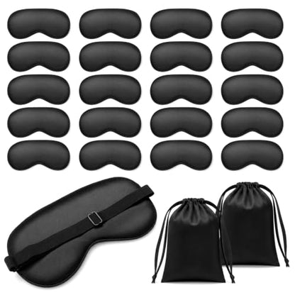 20 Pack Sleep Mask Blackout Imitation Silk Sleep Mask Eye with Adjustable Strap Sleeping Cover Eye Cover Blindfold Eyes with Bag for Women Men Travel Gift Back and Side Sleeper