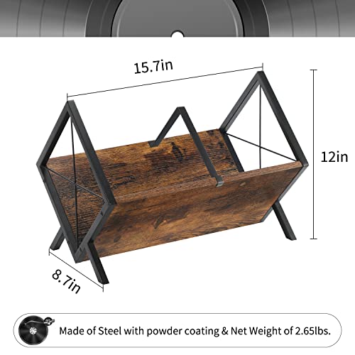 Vinyl Record Holder, 80-100 LP Vinyl Record Storage Rack, Quick Assembly Vinyl Record Display, Retro Style Organizer for Magazine, Book, Files, Albums (Rustic Brown, 1 Tier)