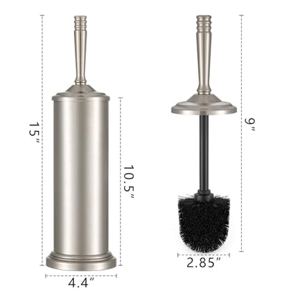 Stainless Steel Toilet Brush and Holder Set，Toilet Bowl Brush and Holder | Heavy Duty Silver Toilet Brush for Bathroom, Toilet Cleaner Brush，Deep Cleaning，Space Saving, Covered Brush（Stain Nickel）