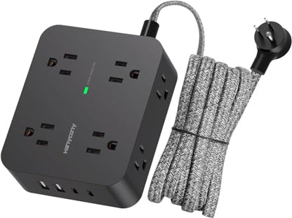 HANYCONY Surge Protector Power Strip, 1080J, 5 Ft Braided Extension Cord | 8 Outlets 4 USB Ports(2 USB C), Outlet Extender, Flat Plug, Wall Mount, Desk Charging Station, Home Office, Dorm Room ETL