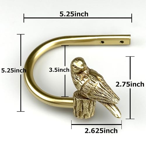 Curtain Drapery Holdbacks with Resin Bird, Wall Mount Drapery Hooks Holders, Set of 2, Gold