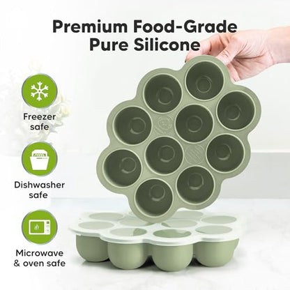 KeaBabies Silicone Food Freezer Trays with Lid, 2oz x 10 Pods (Sage)