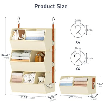 Hanging Closet Organizer Extra Large, Clothes Hanging Shelves for Closet with Divider, Collapsible Closet Storage System, Fabric Closet Hanging Organizer for Home, Dorm, Rv, ,Handbags, Underwear, Sock