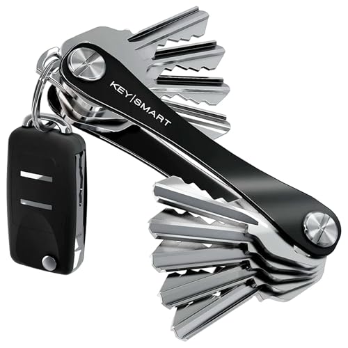 KeySmart Original Key Holder - Compact Key Organizer for Key Chain, Minimalist Clutter-Free EDC Keychains Key Ring, Black, 8 Keys