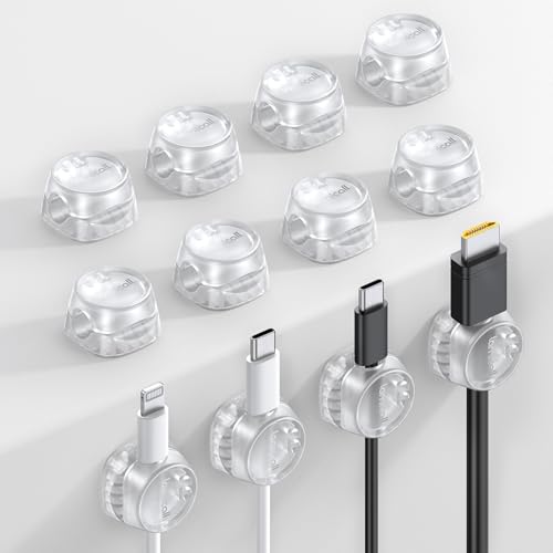 Lamicall 12 Pack Cord Organizer, [1s Lock] Spring Cable Holder Clips | Smooth Adjustable, Adhesive Phone Charger Cable Management Wire Keeper for Nightstand Desk Wall Car Office Home, Clear