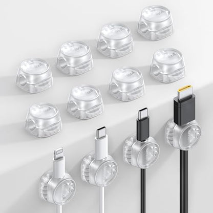 Lamicall 12 Pack Cord Organizer, [1s Lock] Spring Cable Holder Clips | Smooth Adjustable, Adhesive Phone Charger Cable Management Wire Keeper for Nightstand Desk Wall Car Office Home, Clear