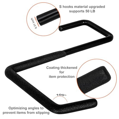 4 Pcs Rafter Hooks, Upgraded Fence Hangers, Heavy Duty Bike Hanger for Garage, Ladder Hook, Black Large S Hooks for Hanging Hose, Plants, Chairs, Bikes, Ladders, Cords and More