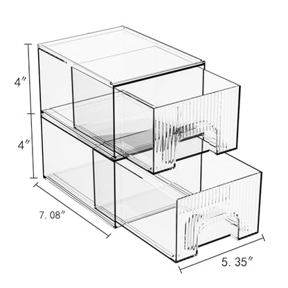 ZHIAI 2 Pack Clear Stackable Cosmetic Organizer, Acrylic Drawer, Plastic Organizer for Dresser, Vanity, Kitchen Cabinet, Pantry, Home Organization and Storage