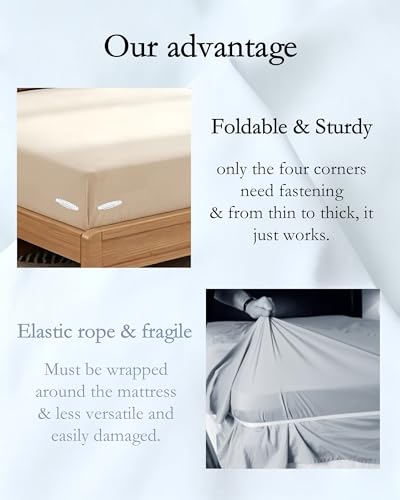 4Pcs Upgrade Bed Sheet Holders & Straps for Corners–Heavy Duty Non-Slip Fitted Sheet Grippers & Lock Clips,Keep Sheets Firm & Tight,Easy Install Lock Design for All Mattress Sizes,No More Loose Sheets