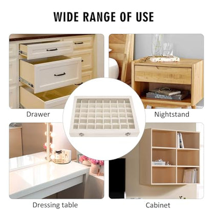 Siveit Velvet Jewelry Tray 48 Grid Jewelry Display Tray Organizer Box with Transparent Lid Rings Earrings Necklaces Pendants Display Box Suitable for Women and Girls (Beige)