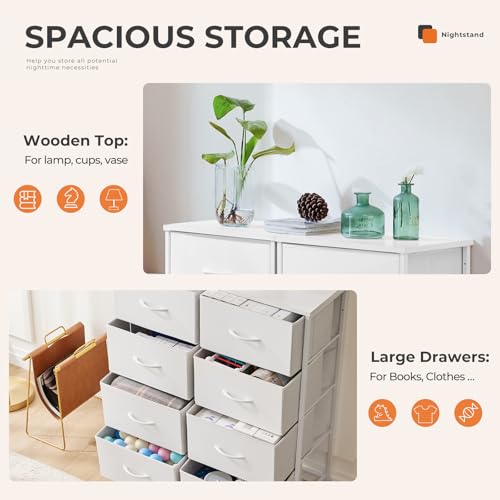 Sweetcrispy Dresser for Bedroom, Chest Organizer Unit with 8 Fabric Bins | Storage Tower, Drawer Organizer with Steel Frame, Wooden Top for Living Room, Closet