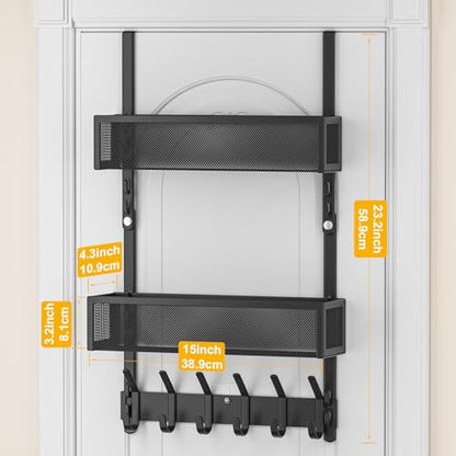 LUCYCAZ Over The Door Hooks Organizer,Door Hanger with 10 Hooks & 2 Basket | Adjustable Spacing,Over The Door Towel Rack,Multi-Purpose Back Storage Organizer Hanging Coat for Bathroom,Bedroom (Black)