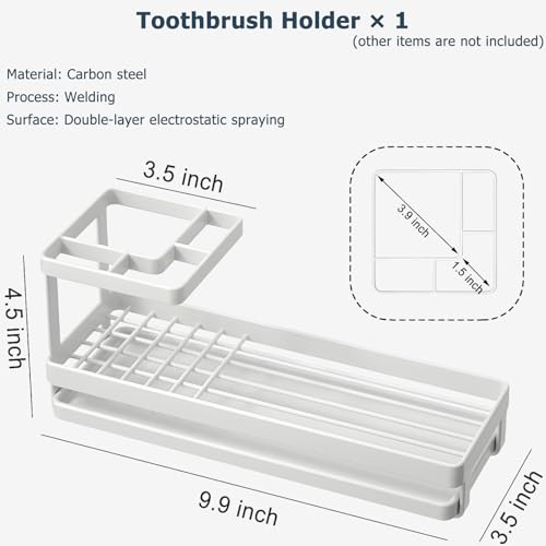 Toothbrush Holders for Bathrooms, 4 Slots Metal Tooth Brushing Organizer | Rustproof Electric Tooth Brush Toothpaste Holder with Drainage for Bathroom Countertop, White