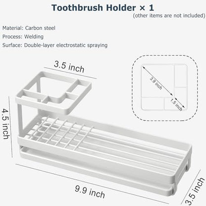 Toothbrush Holders for Bathrooms, 4 Slots Metal Tooth Brushing Organizer | Rustproof Electric Tooth Brush Toothpaste Holder with Drainage for Bathroom Countertop, White