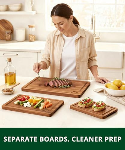 ROYAL CRAFT WOOD Wooden Cutting Boards for Kitchen Appliances - Non Toxic Bamboo Wood Cutting Board Set with Deep Juice Groove, Side Handles, Charcuterie & Butcher Block for Meat, Meal Prep & Serving