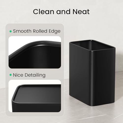 Cesun Small Bathroom Trash Can, 2.1 Gallons, Under Sink Wastebasket, Black | Quick Toss Open Top, Stainless Steel Garbage Can, Hand-Safe Rolled Edges, Metal Trash Bin for Office/Bedroom/Near Desk/RV