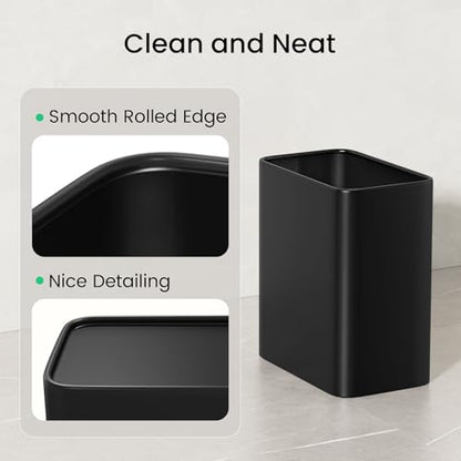 Cesun Small Bathroom Trash Can, 2.1 Gallons, Under Sink Wastebasket, Black | Quick Toss Open Top, Stainless Steel Garbage Can, Hand-Safe Rolled Edges, Metal Trash Bin for Office/Bedroom/Near Desk/RV