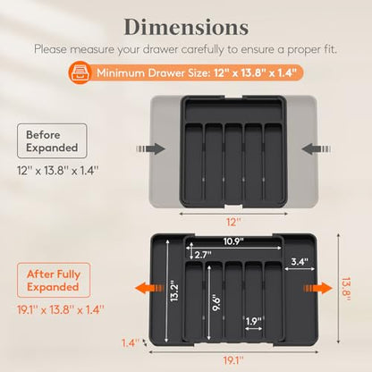 Adjustable Silverware Drawer Organizer, Expandable... (Black | Plastic)