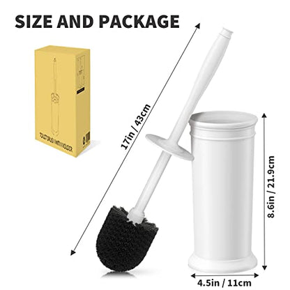 Toilet Brush, Toilet Bowl Brush with Extra Long Handle Durable Bristles Toilet Scrubber and Covered Holder for Toilet Brush Set for Bathroom Cleaning (White, 1 Set)