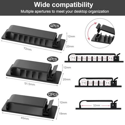 Cable Management Clips, 20Pcs Cord Organizers Wire Clips Cord Holder for TV PC Ethernet Cable Desk Home Office (Black)