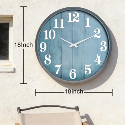 UMEXUS 18 Inch Waterproof Indoor Outdoor Decorative Wall Clock | Upgraded D365 silent quartz movement, battery operated, easy-read dial for patio, garden, pool, farmhouse, and living room