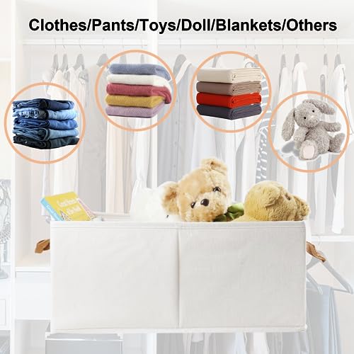 Fordonral Pack of 3 Large Capacity Storage Bins Closet Organizer System, Sturdy Foldable Boxes for Organizing Clothing, Sheets, Toys, Books - Shelf Shelves Basket Bin Linen White