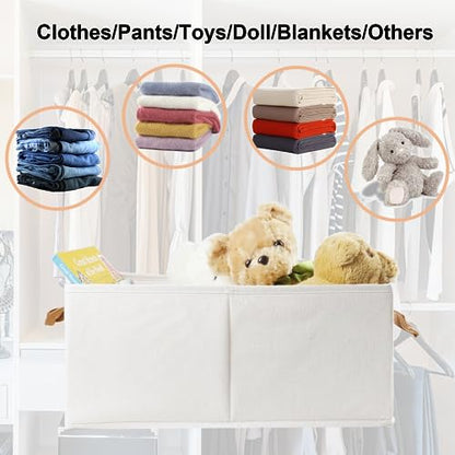 Fordonral Pack of 3 Large Capacity Storage Bins Closet Organizer System, Sturdy Foldable Boxes for Organizing Clothing, Sheets, Toys, Books - Shelf Shelves Basket Bin Linen White