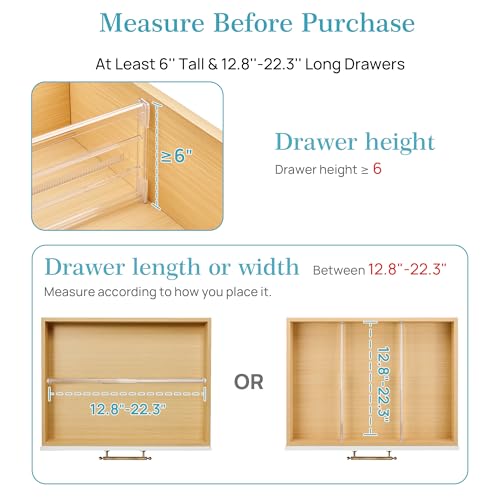 Vtopmart 8 Pack 6" Tall Upgrade Drawer Dividers for Big and Deep Drawer, 12.8"-22.3" Adjustable Expandable Dresser Drawer Organizer, Clear Plastic Separators for Dresser, Baby Supplies, Kitchenware