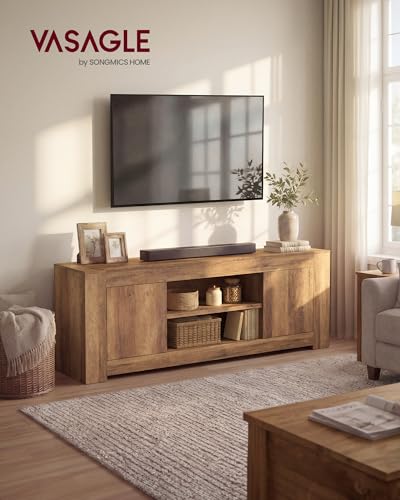 VASAGLE TV Stand, Farmhouse Entertainment Center with Storage Cabinets | Media Console Table for Living Room, Bedroom, for 65 Inch TV, Honey Brown ULTV623K101S