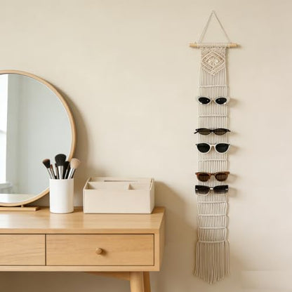 Macrame Sunglasses Holder Boho Wall Hanging Minimalist Eyewear Organizer Wall Sunglasses Rack